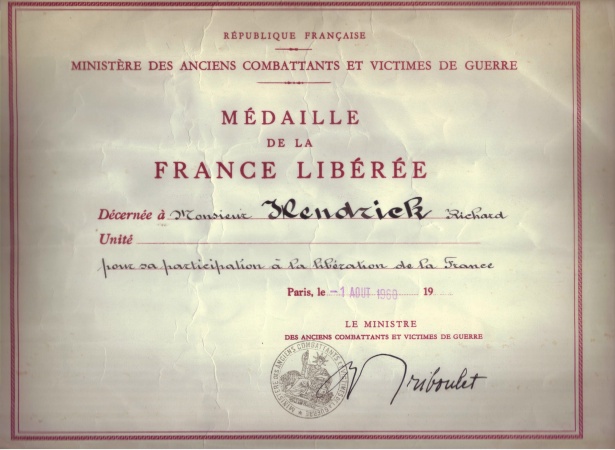 Attestation "Médaille de la France Libérée"